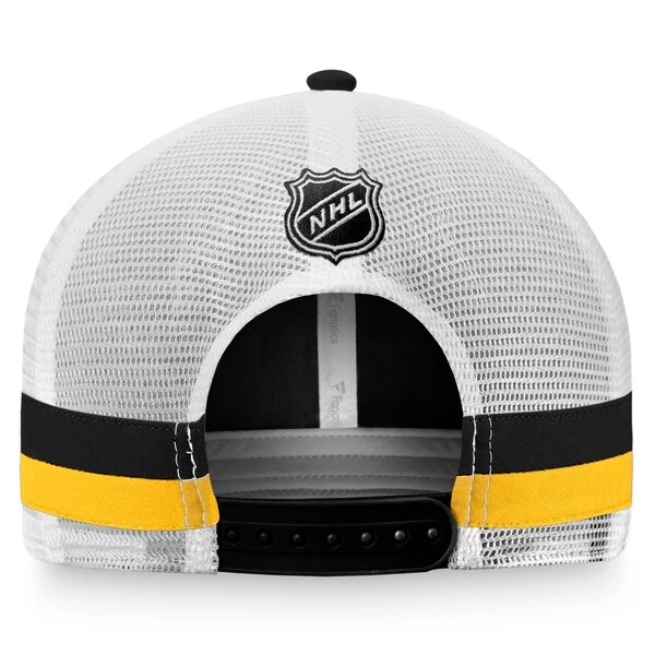 Men's Fanatics Branded Black/White Boston Bruins Fundamental Striped Trucker Adjustable Hat - Image 4