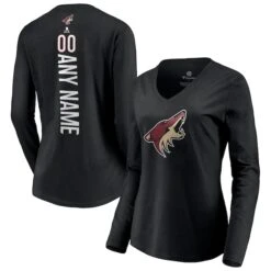 Women's Fanatics Branded Black Arizona Coyotes Any Name & Number Playmaker V-Neck Long Sleeve T-Shirt