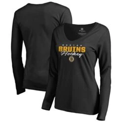 Women's Fanatics Branded Black Boston Bruins Iconic Collection Script Assist Long Sleeve V-Neck T-Shirt