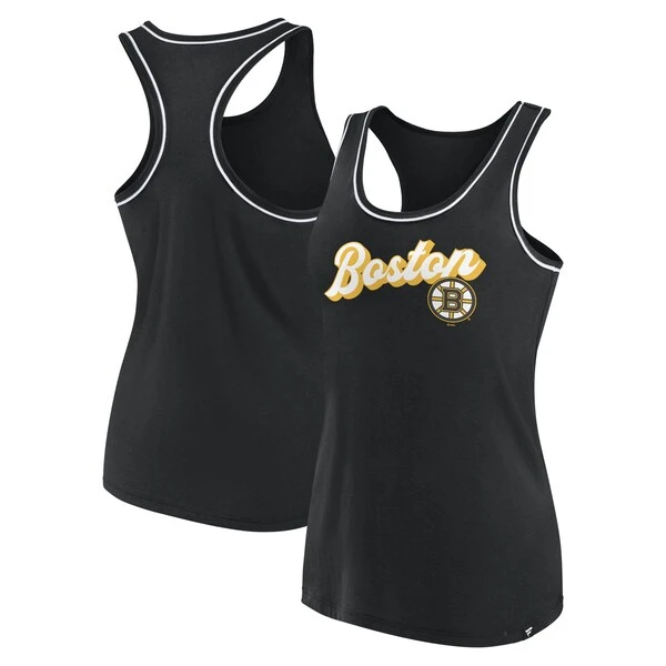 Women's Fanatics Branded Black Boston Bruins Wordmark Logo Racerback Scoop Neck Tank Top