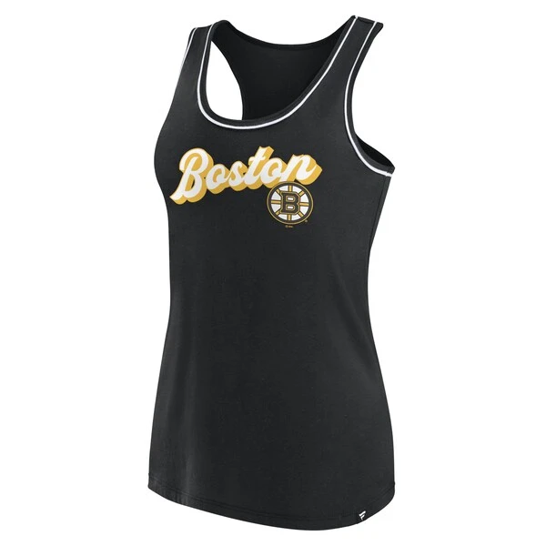Women's Fanatics Branded Black Boston Bruins Wordmark Logo Racerback Scoop Neck Tank Top - Image 2