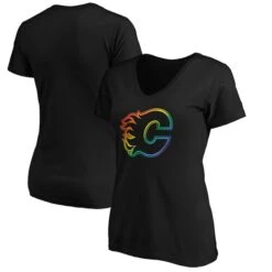 Women's Fanatics Branded Black Calgary Flames Team Pride Logo V-Neck T-Shirt