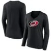 Women's Fanatics Branded Black Carolina Hurricanes Primary Team Logo Long Sleeve V-Neck T-Shirt