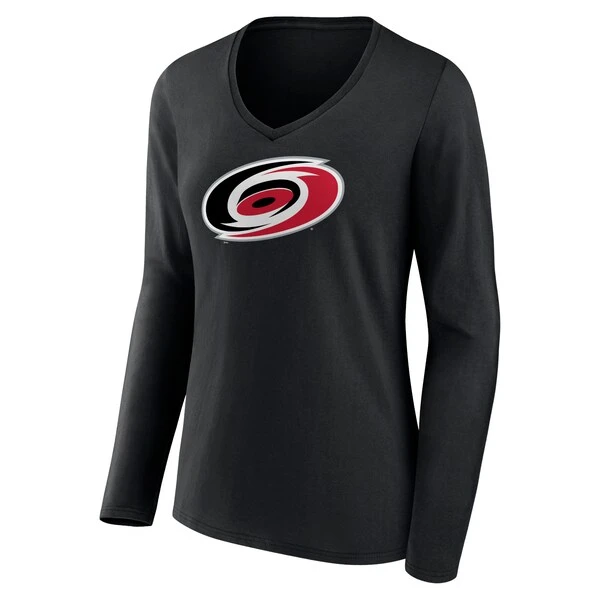 Women's Fanatics Branded Black Carolina Hurricanes Primary Team Logo Long Sleeve V-Neck T-Shirt - Image 2