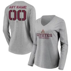 Women's Fanatics Branded Gray Arizona Coyotes Any Name & Number Personalized Evanston Stencil Long Sleeve V-Neck T-Shirt