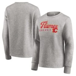 Women's Fanatics Branded Heathered Gray Calgary Flames Fan Favorite Script Pullover Sweatshirt