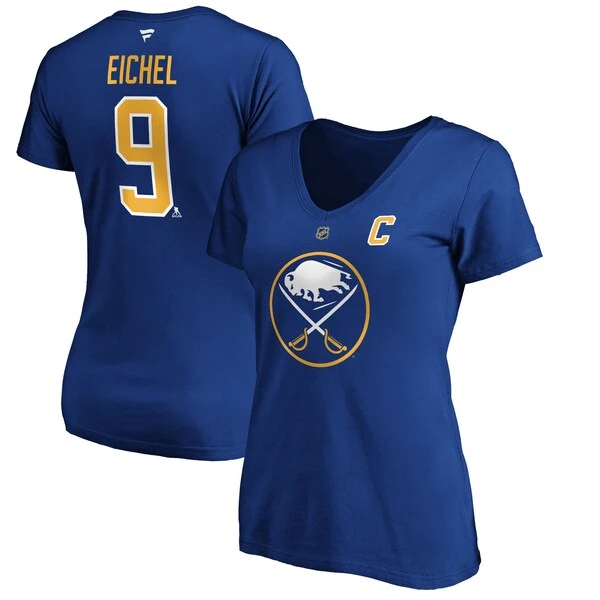 Women's Fanatics Branded Jack Eichel Royal Buffalo Sabres Authentic Stack Name & Number V-Neck T-Shirt