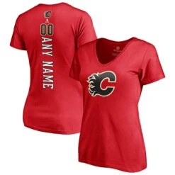 Women's Fanatics Branded Red Calgary Flames Personalized Playmaker Name & Number V-Neck T-Shirt