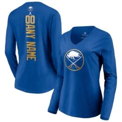 Women's Fanatics Branded Royal Buffalo Sabres Any Name & Number Playmaker V-Neck Long Sleeve T-Shirt