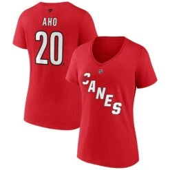 Women's Fanatics Branded Sebastian Aho Red Carolina Hurricanes Special Edition 2.0 Name & Number V-Neck T-Shirt