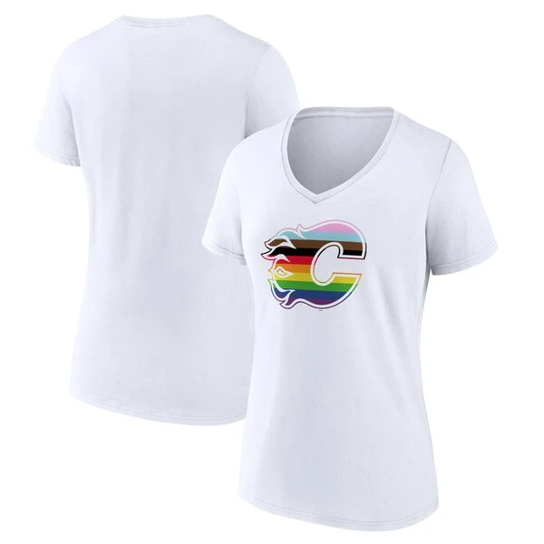 Women's Fanatics Branded White Calgary Flames Team Pride Logo V-Neck T-Shirt