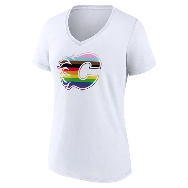 Women's Fanatics Branded White Calgary Flames Team Pride Logo V-Neck T-Shirt - Image 2